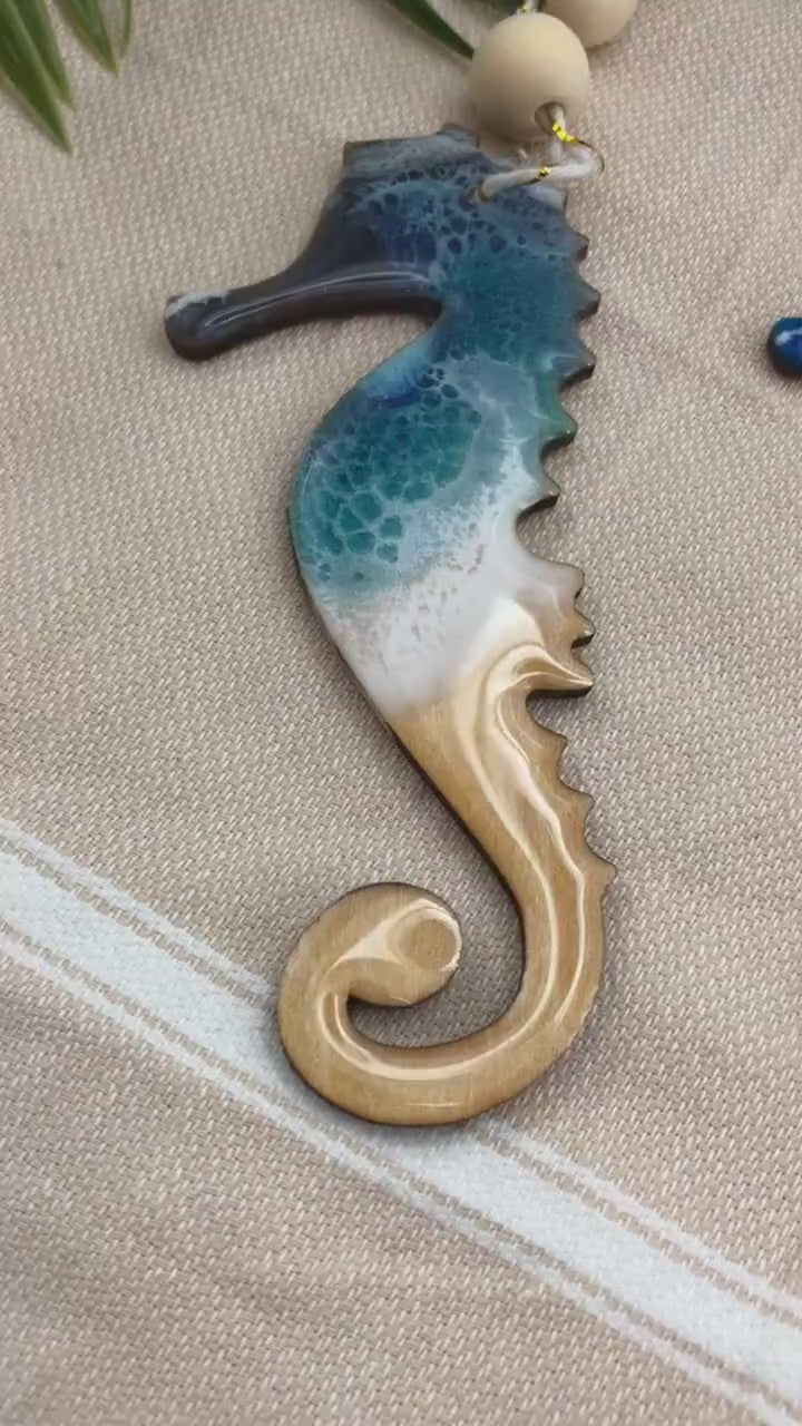 Seahorse Ornament, Ocean Resin Art, Sea Life Ornament, Nautical Decor, Beach Art, Best Friend Gift, Mermaid Art, Mermaid Gift