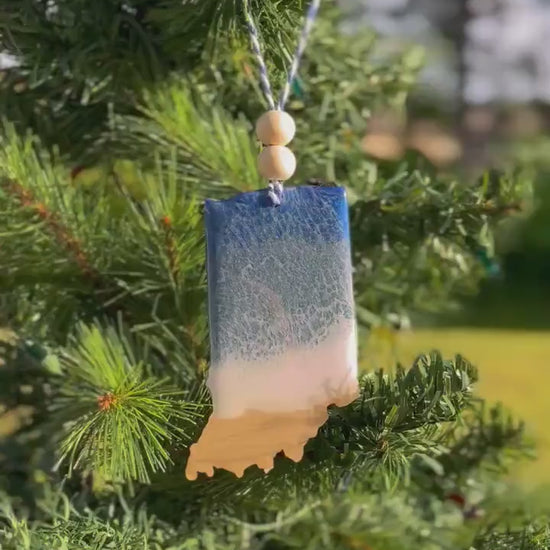 Indiana State Lake Ornament, Wood and Resin Christmas Ornament, Lake Decor, Housewarming Gift, Resin Art