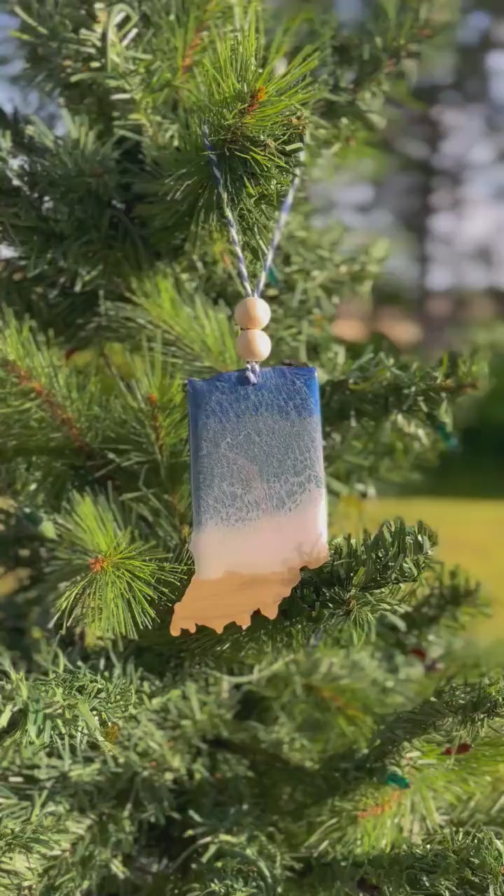 Indiana State Lake Ornament, Wood and Resin Christmas Ornament, Lake Decor, Housewarming Gift, Resin Art