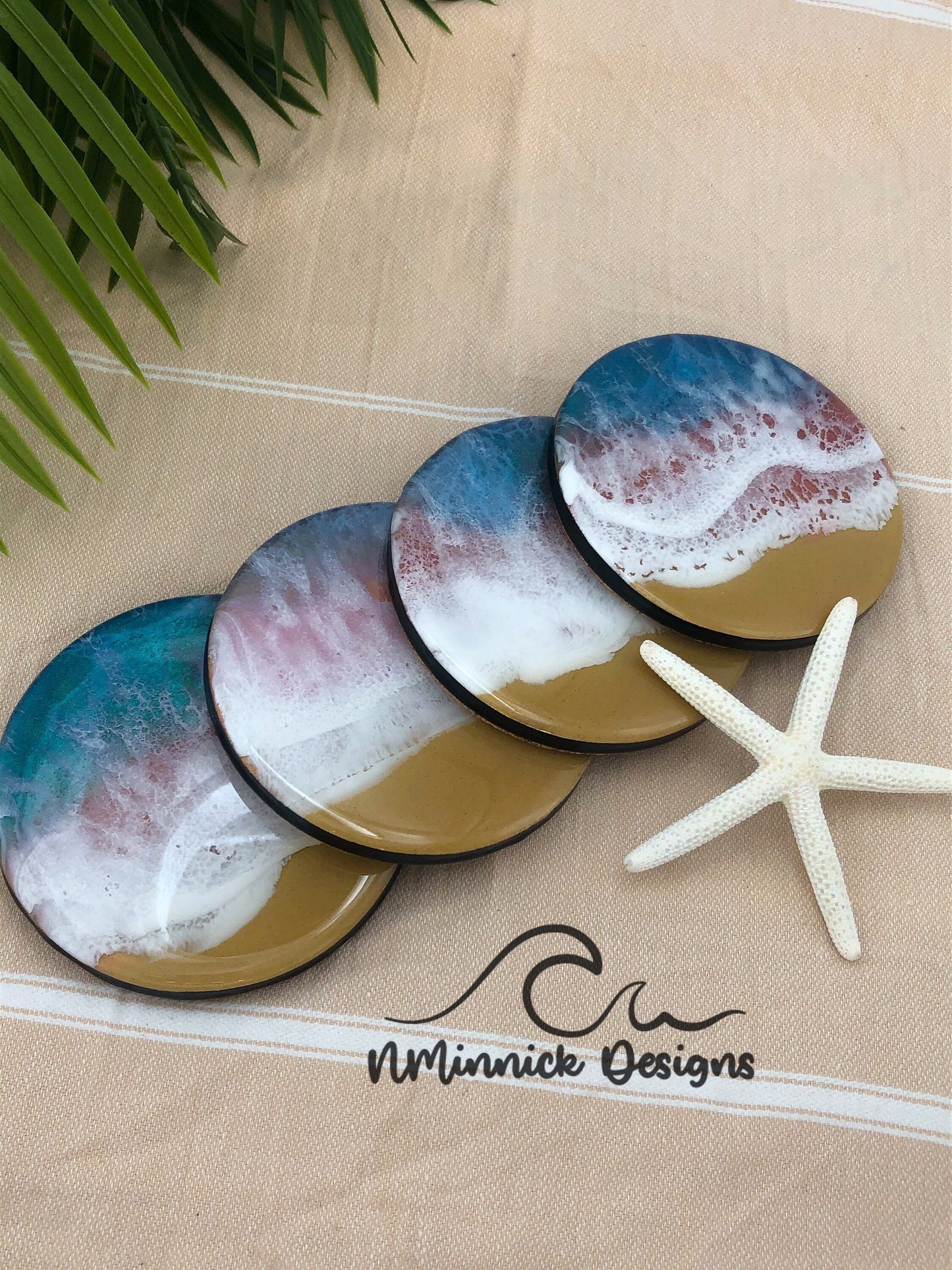 Emerald and Pink Ocean Resin Wave Coasters, Beach Themed Gifts, Resin Coaster Set, Ocean Art, Coaster Set, Beach House Decor, Anniversary