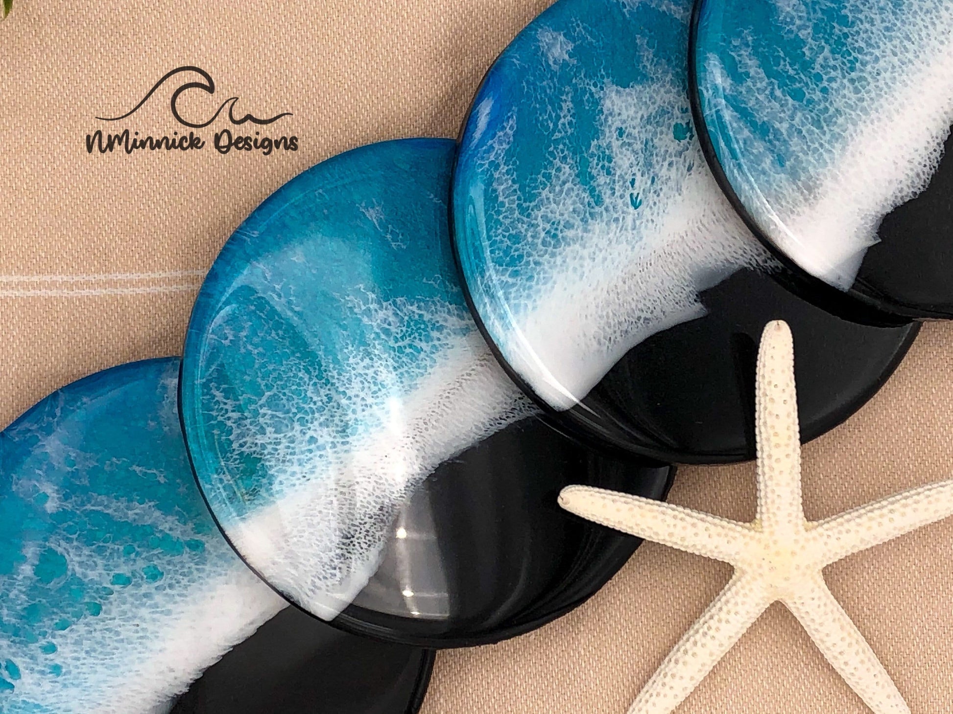 Handmade Black Sand Beach Resin Ocean Coaster Set, Ocean Coaster Set, Tropical Coasters, Beach Resin Art, Coastal Art, Birthday Gift