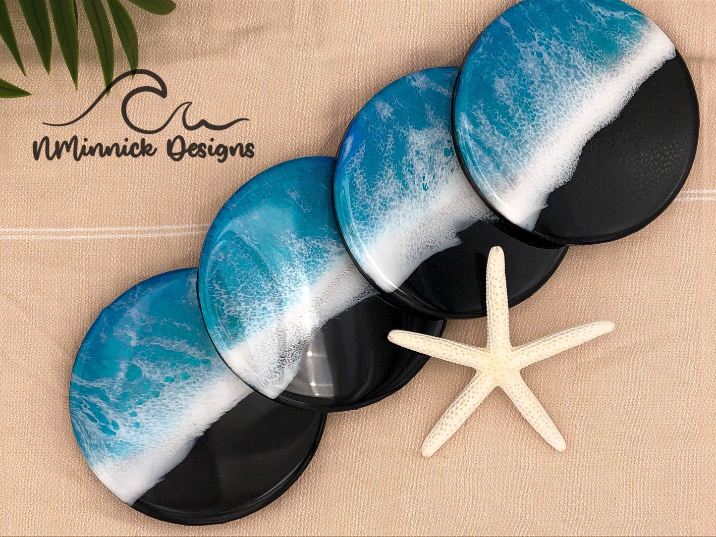 Handmade Black Sand Beach Resin Ocean Coaster Set, Ocean Coaster Set, Tropical Coasters, Beach Resin Art, Coastal Art, Birthday Gift