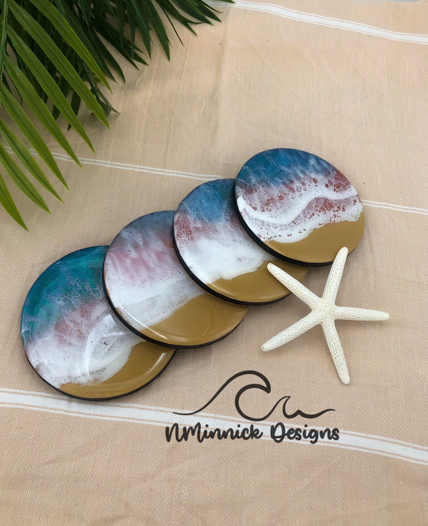 Emerald and Pink Ocean Resin Wave Coasters, Beach Themed Gifts, Resin Coaster Set, Ocean Art, Coaster Set, Beach House Decor, Anniversary