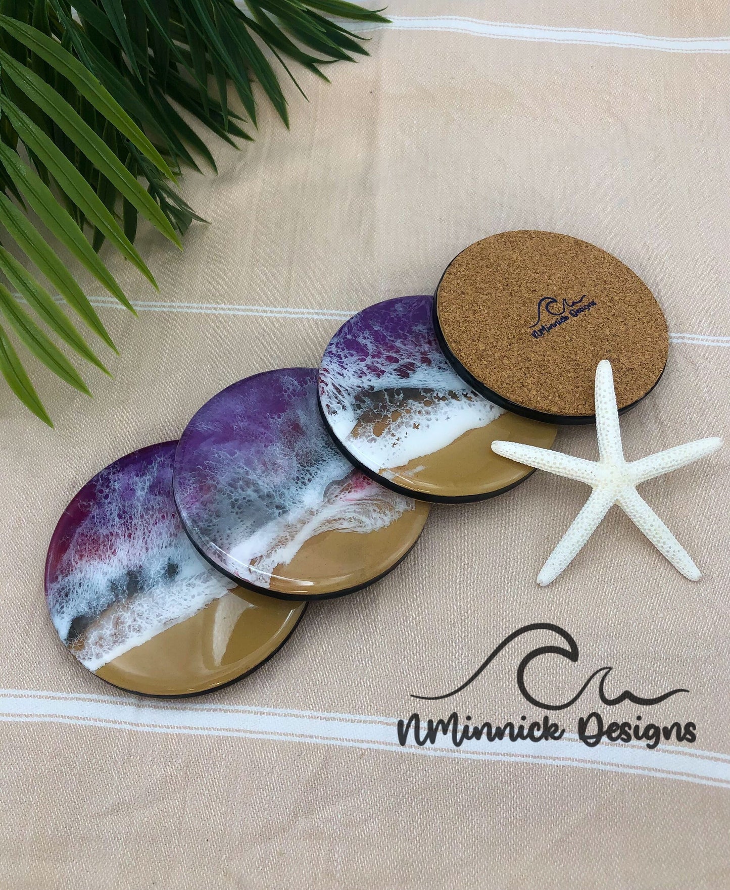 Handmade Purple, Red, and Black Ocean Resin Coasters, Unique Coasters, Drink Coasters, Beach Coasters, Resin Art, Birthday Gift for Her,