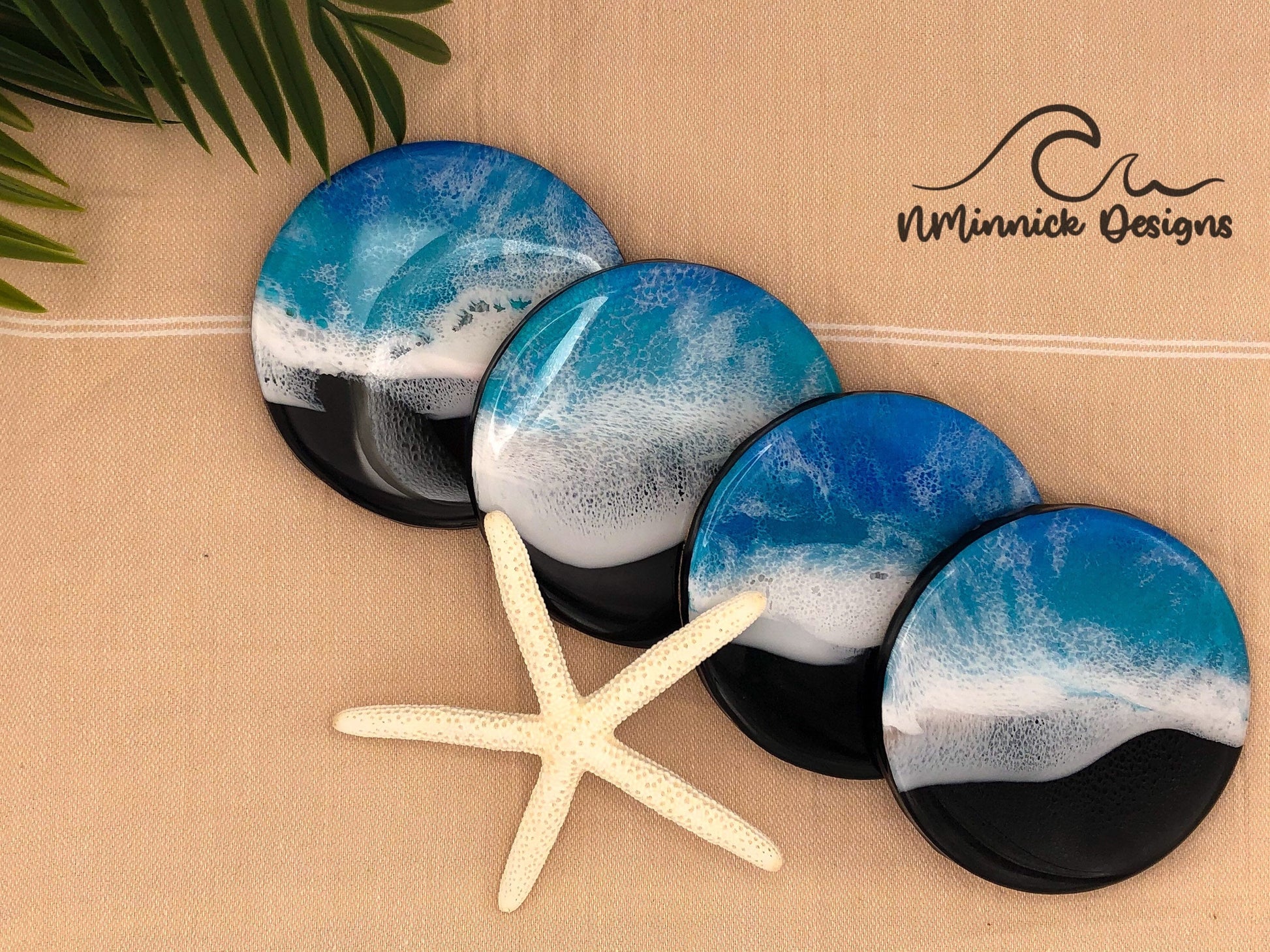 Handmade Black Sand Beach Resin Ocean Coaster Set, Ocean Coaster Set, Tropical Coasters, Beach Resin Art, Coastal Art, Birthday Gift