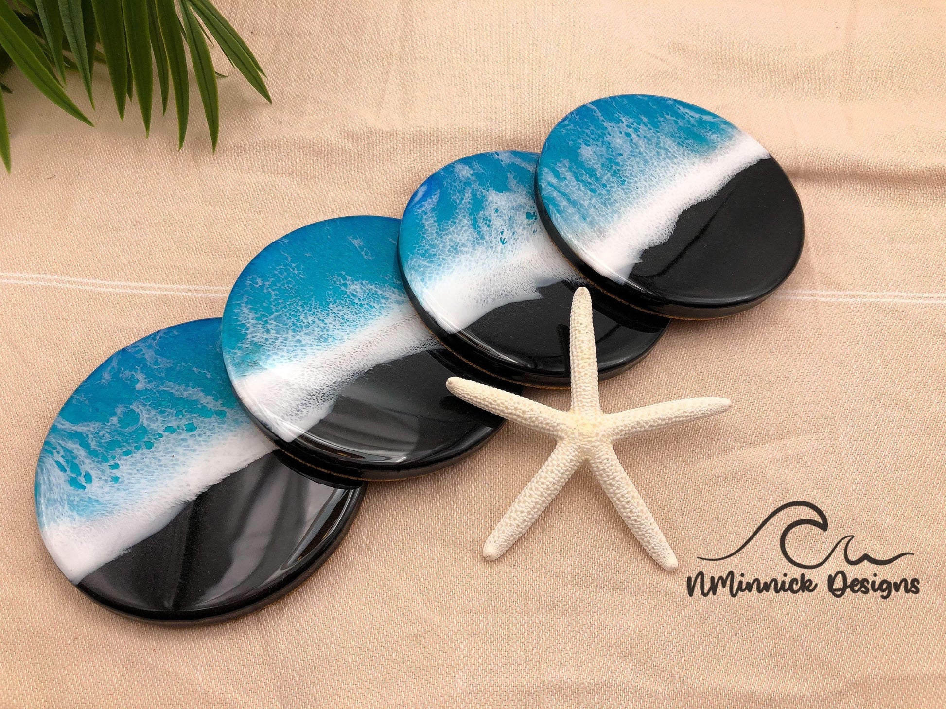 Handmade Black Sand Beach Resin Ocean Coaster Set, Ocean Coaster Set, Tropical Coasters, Beach Resin Art, Coastal Art, Birthday Gift