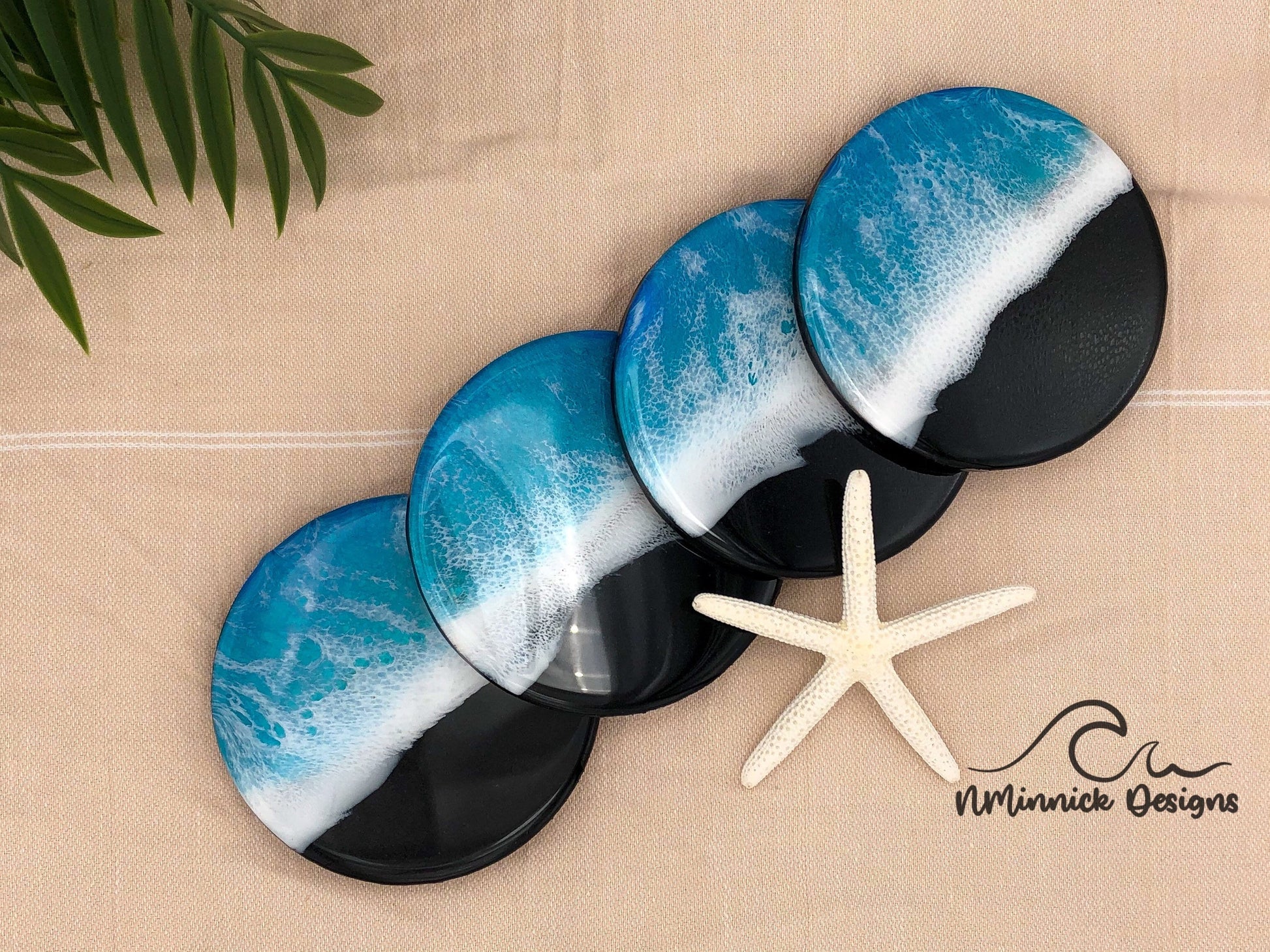 Handmade Black Sand Beach Resin Ocean Coaster Set, Ocean Coaster Set, Tropical Coasters, Beach Resin Art, Coastal Art, Birthday Gift