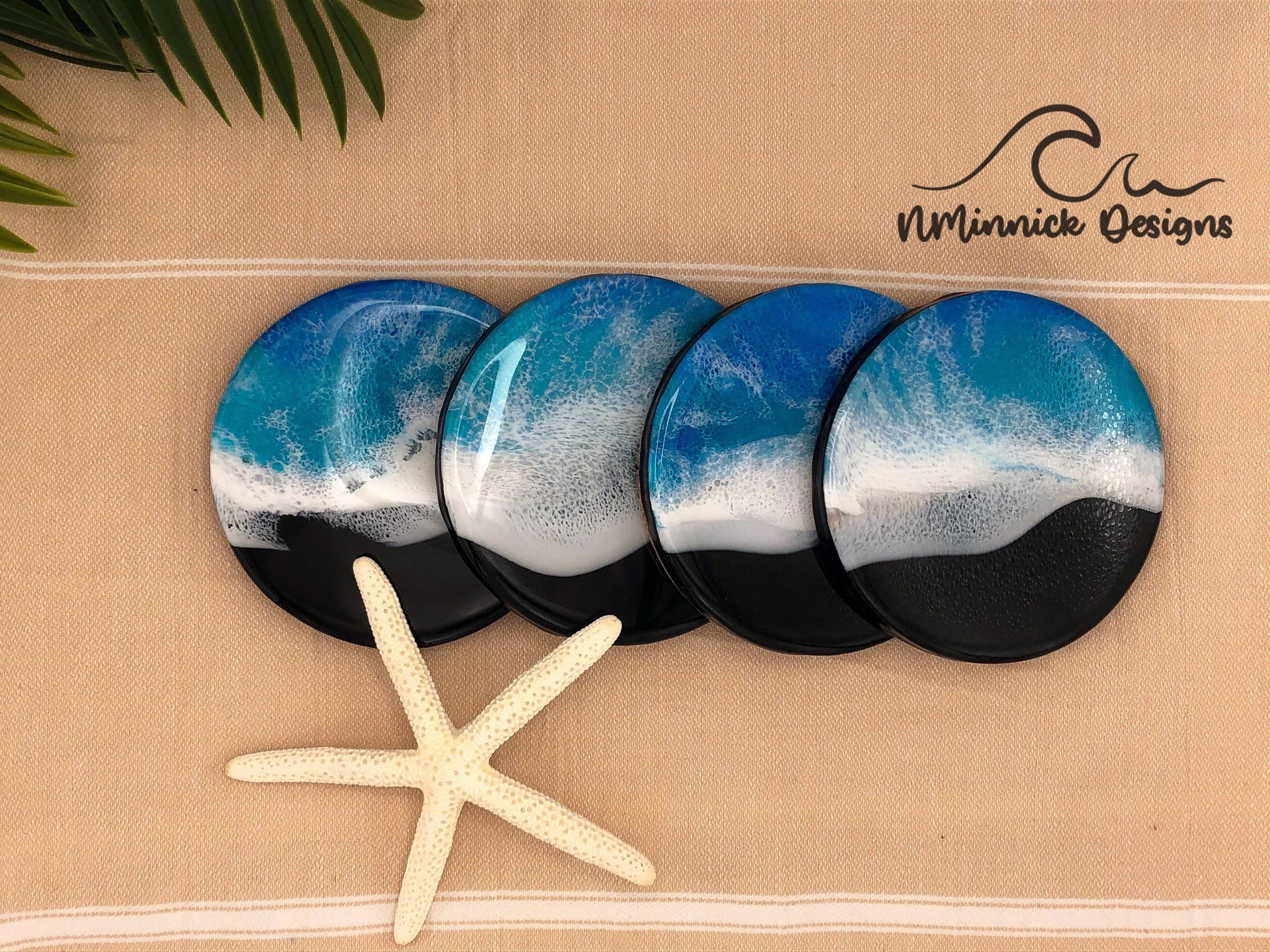 Handmade Black Sand Beach Resin Ocean Coaster Set, Ocean Coaster Set, Tropical Coasters, Beach Resin Art, Coastal Art, Birthday Gift