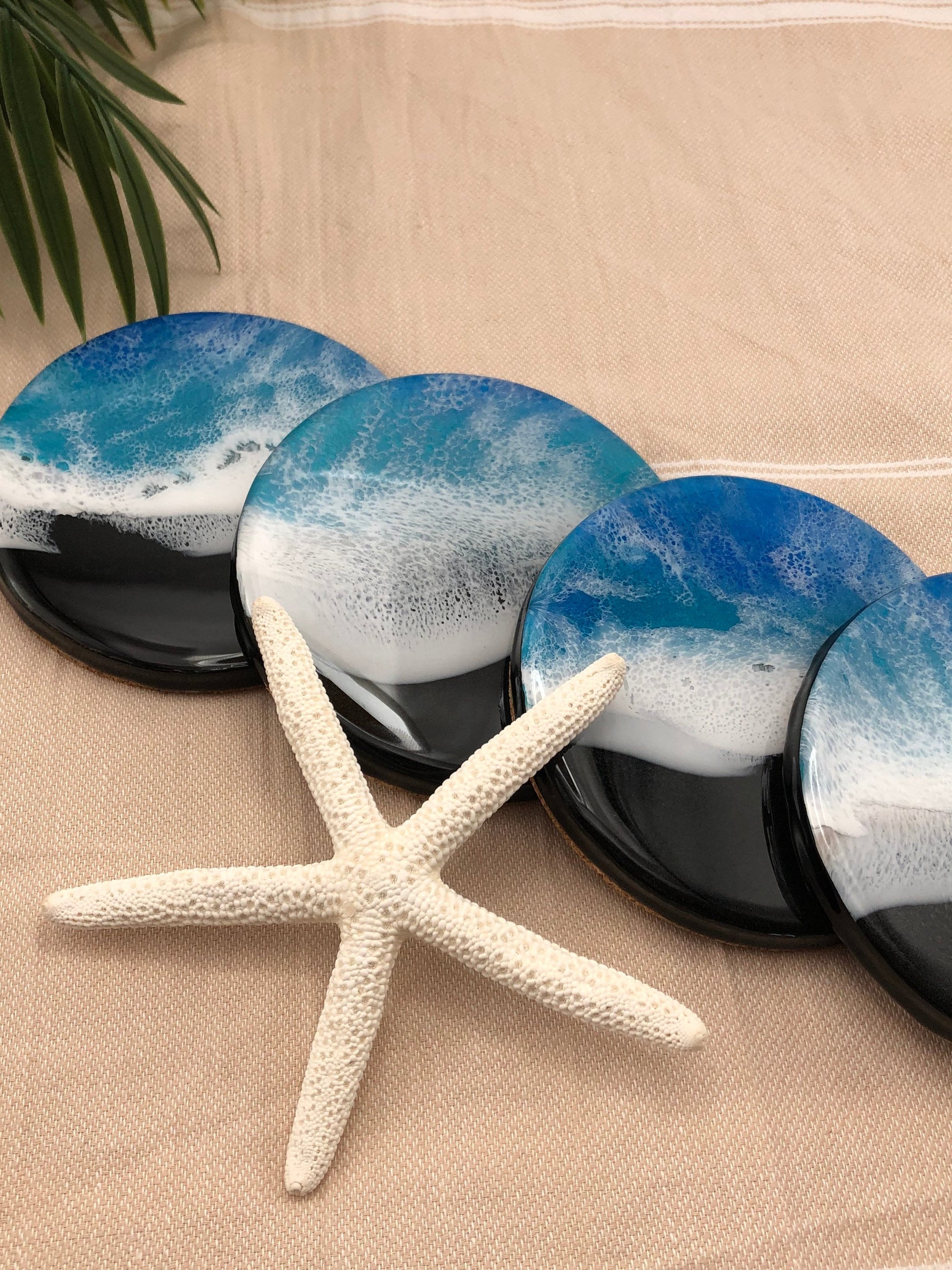 Handmade Black Sand Beach Resin Ocean Coaster Set, Ocean Coaster Set, Tropical Coasters, Beach Resin Art, Coastal Art, Birthday Gift