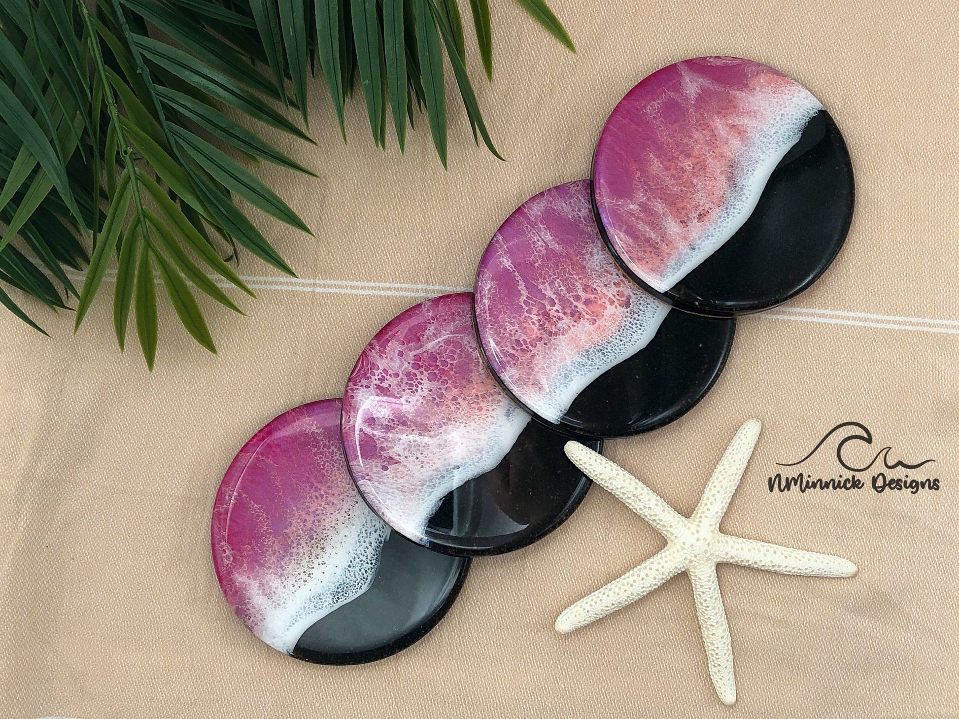 Ocean Resin Coasters Set, Pink and Black Sand – NMinnickDesigns