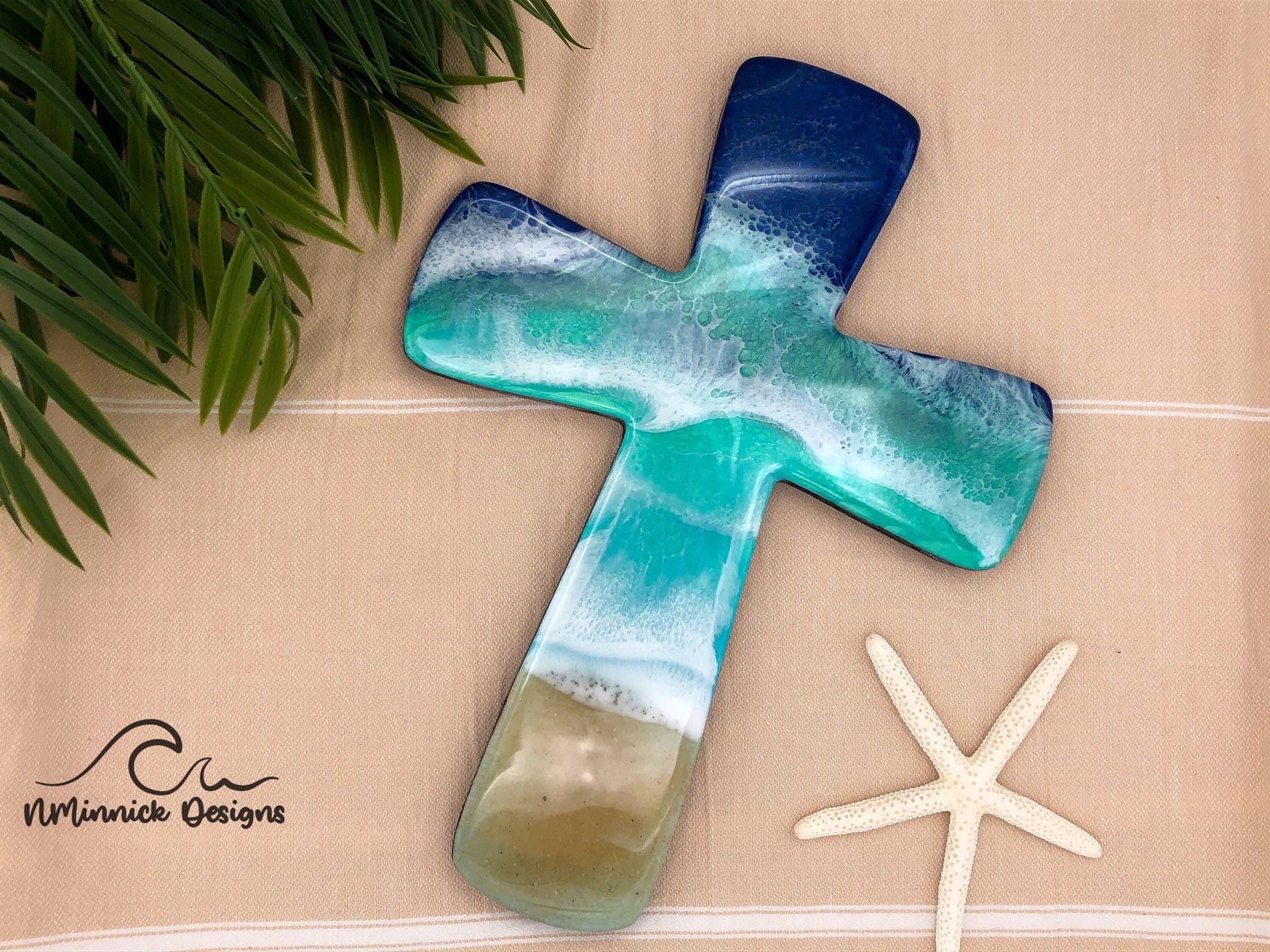 Beach Resin Wall Cross, Coastal Cross