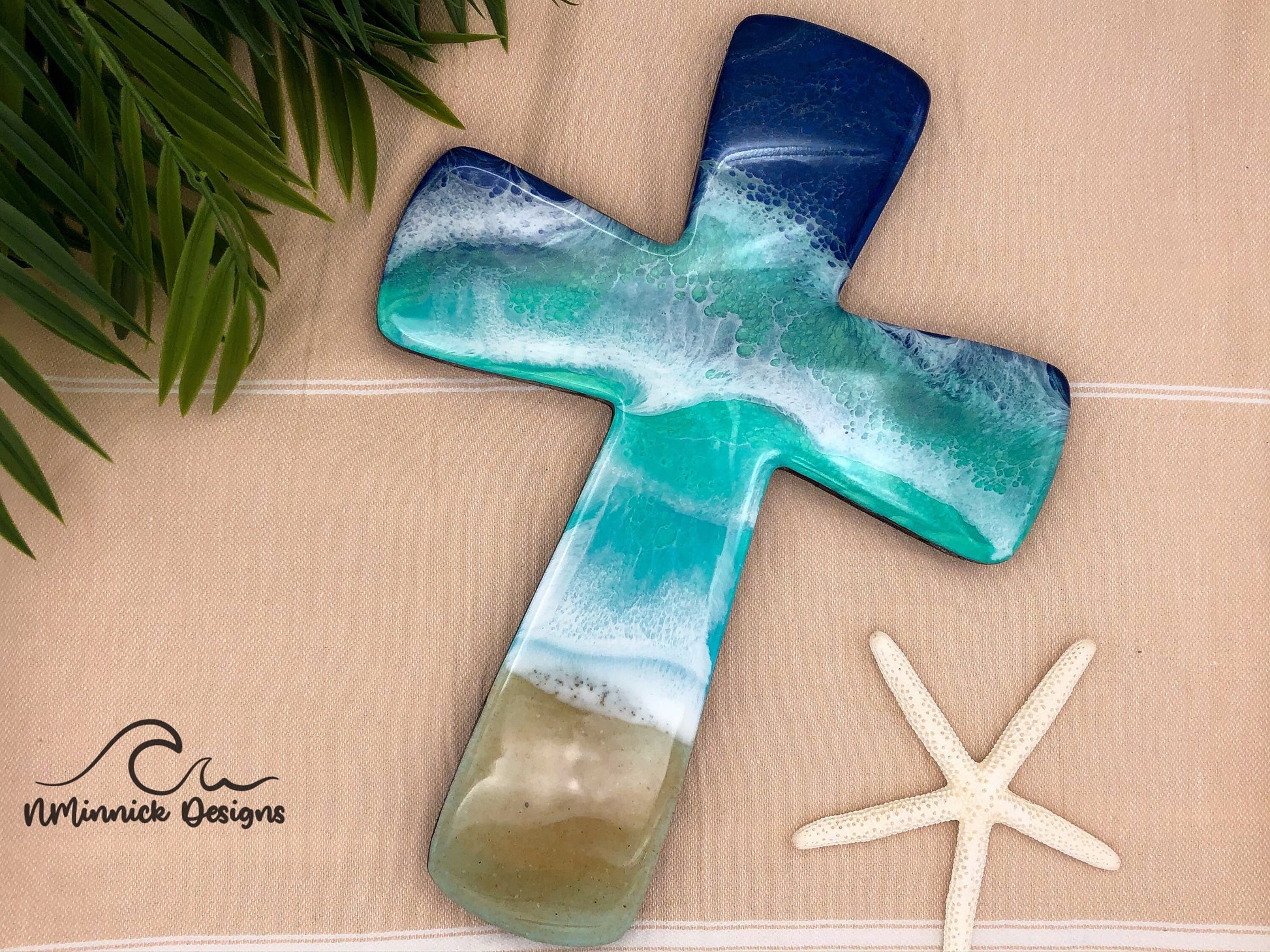 Beach Resin Wall Cross, Coastal Cross