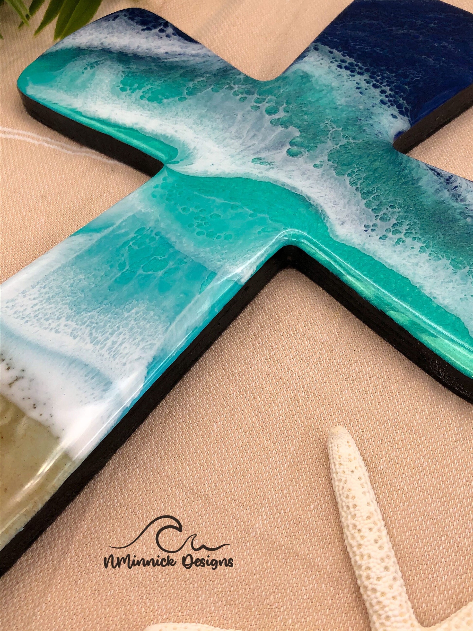 Beach Resin Wall Cross, Coastal Cross