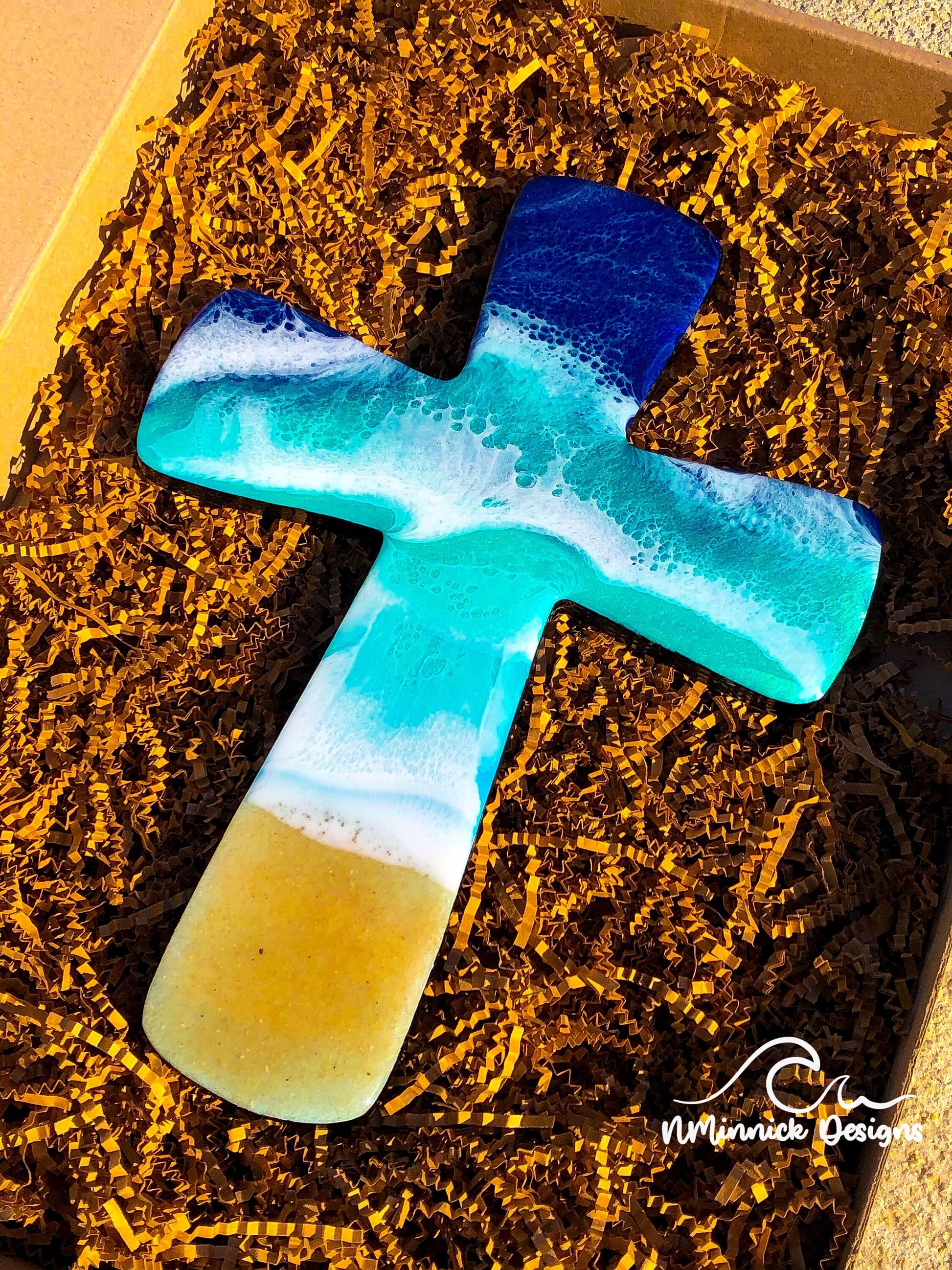 Beach Resin Wall Cross, Coastal Cross