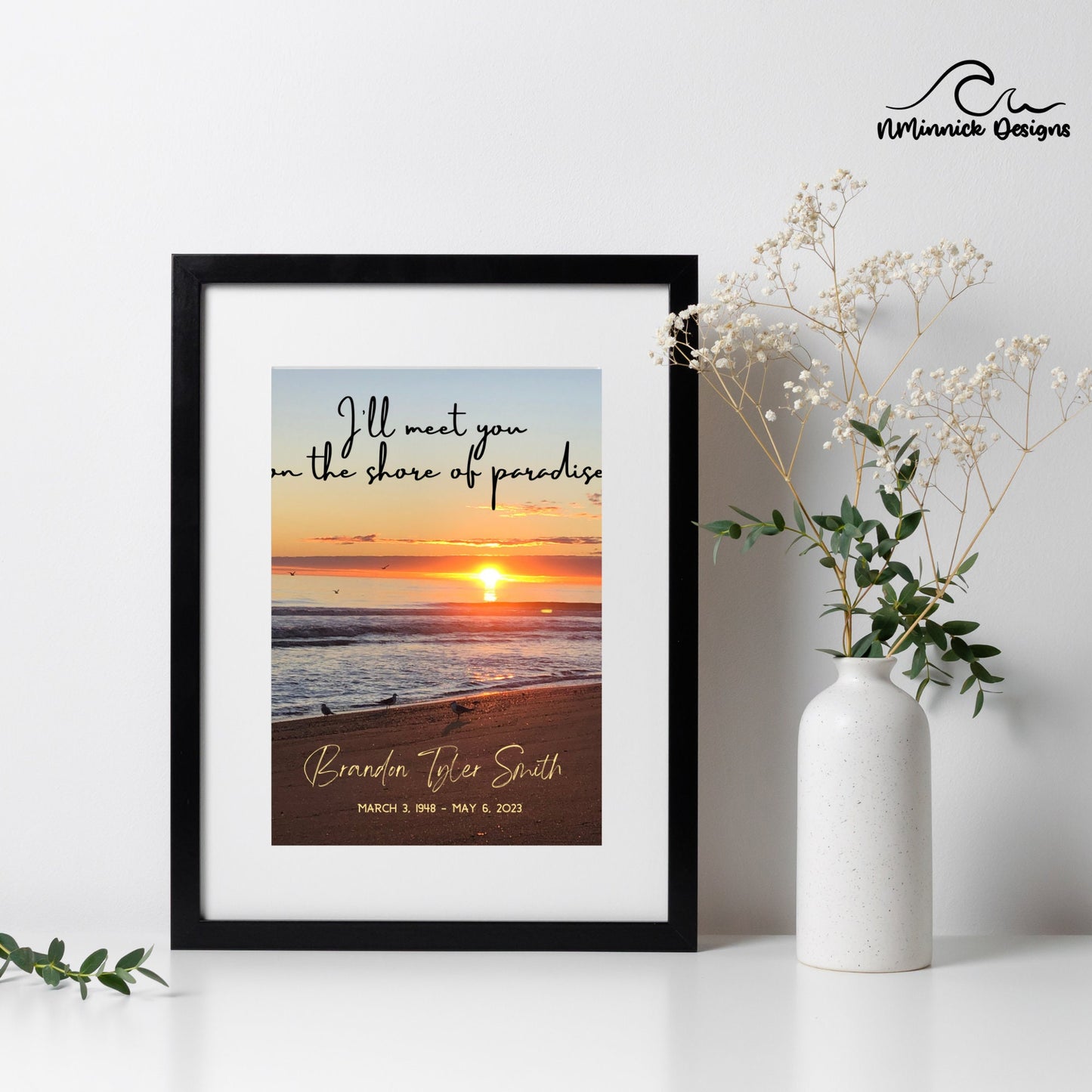 Sunrise Print with Memorial Poem, Sympathy Gift, I'll Meet You on The Shore of Paradise, Remembrance Gift, Poem Print, Bereavement Gift