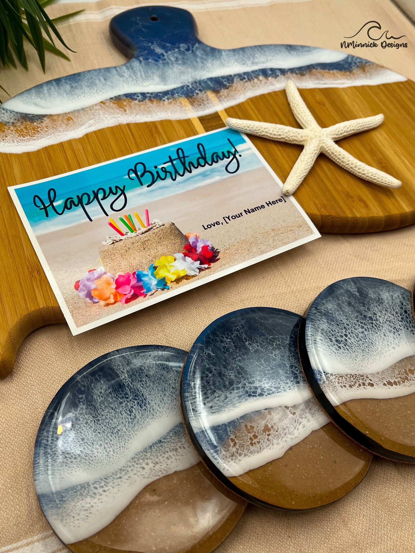 Nautical Whale Fin Charcuterie and Coaster Birthday Box