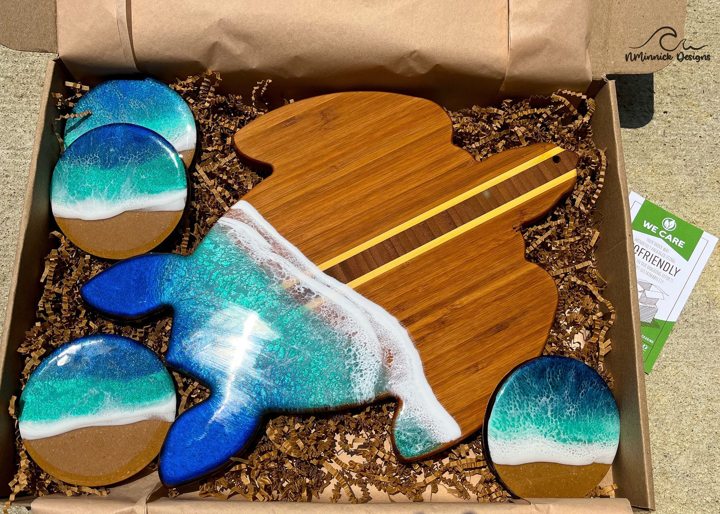 Blue and Green Sea Turtle Serving Board and Coaster Birthday Box