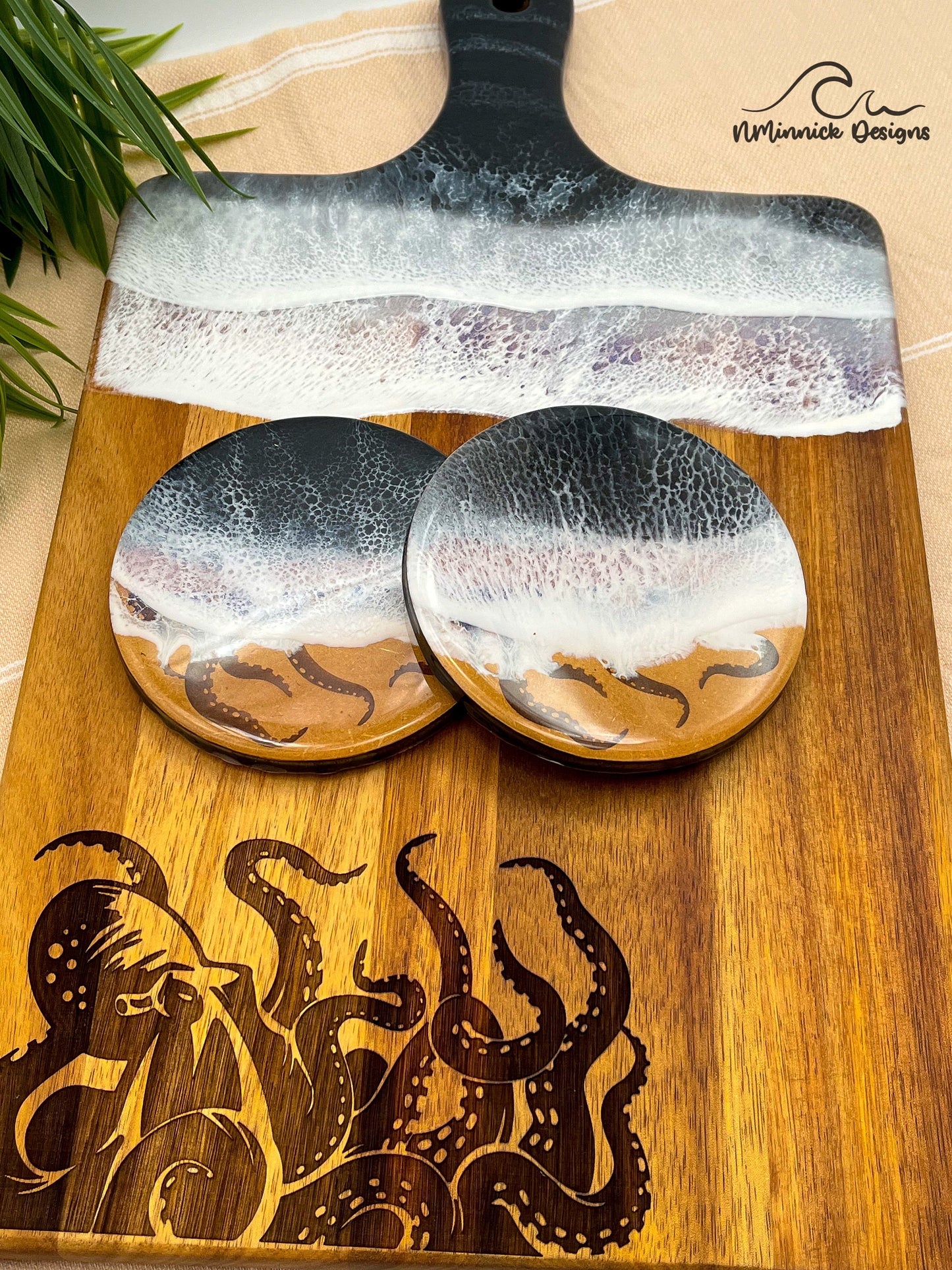 Octopus Charcuterie Board and Coaster Gift Set