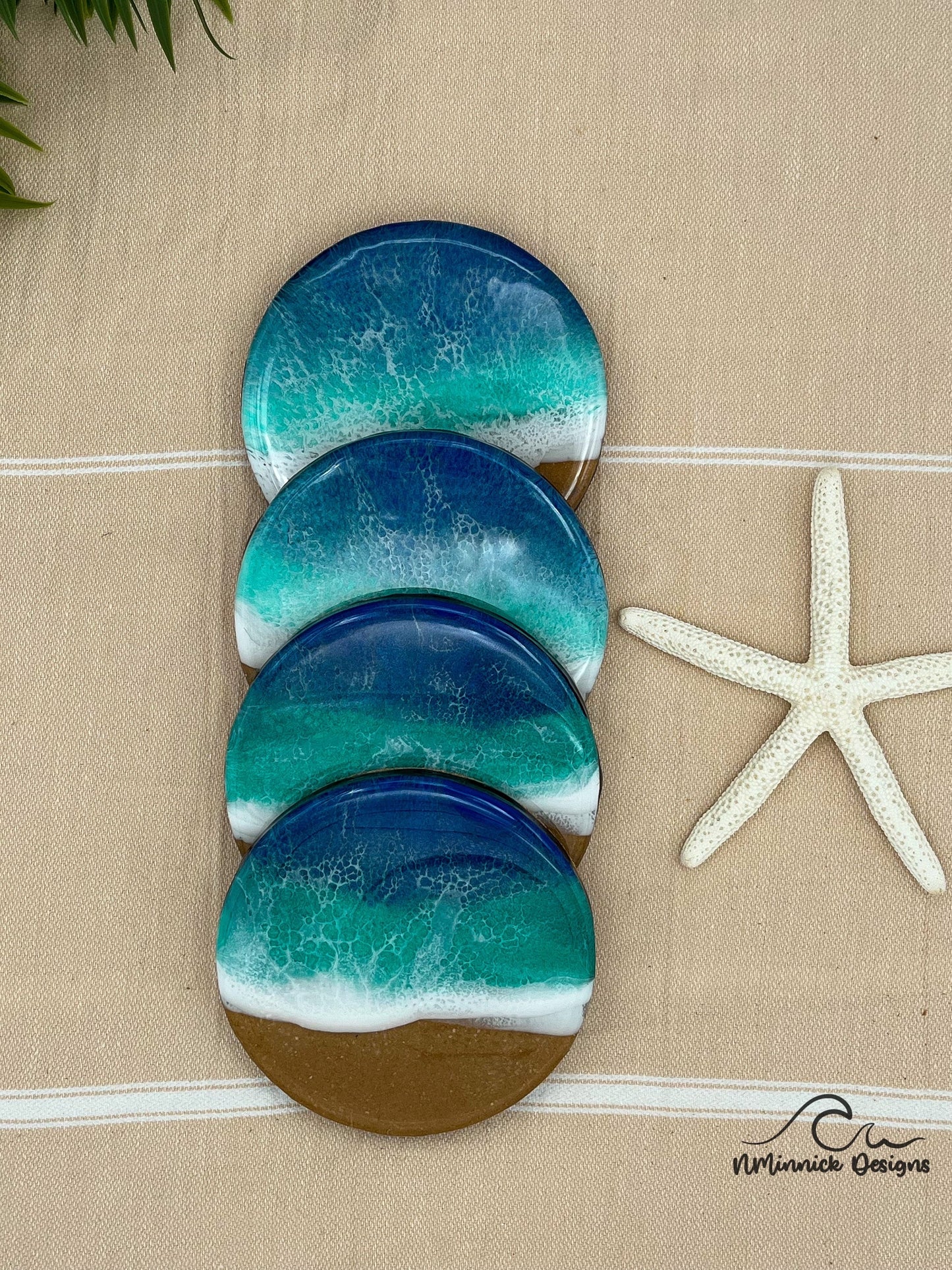 Blue and Green Beach Resin Coaster Set, Resin Coasters, Ocean Resin Coasters, Drink Coasters, Coaster Set