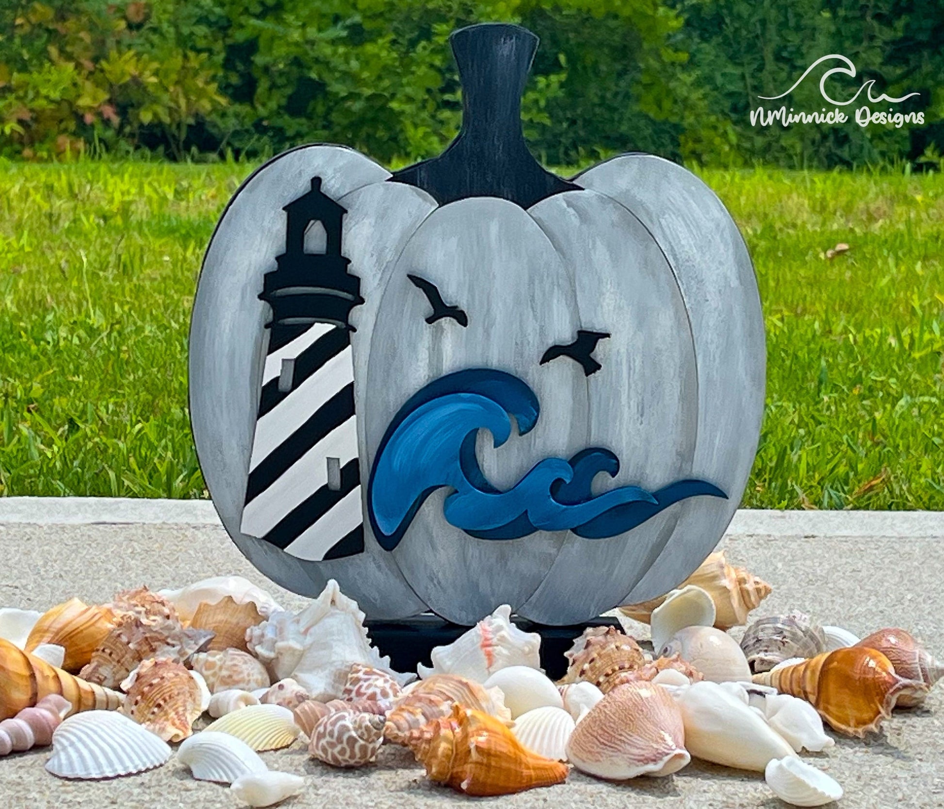 Lighthouse Coastal Wood Pumpkin, Hand Painted Pumpkins, Lighthouse Decor, Fall Pumpkin Décor, Hatteras Lighthouse Decor