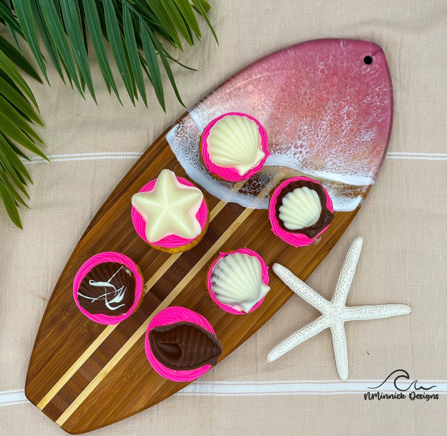 Pink Sunrise Surfboard Serving Board