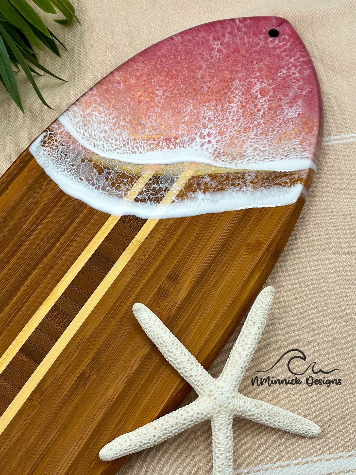 Pink Sunrise Surfboard Serving Board