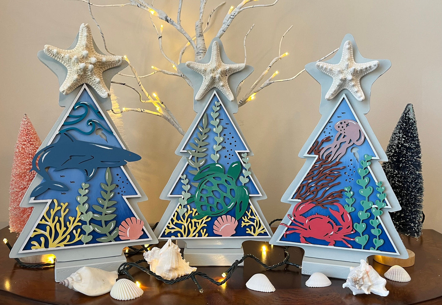 Beach Christmas Tree, Christmas Decor, Coastal Christmas, Table Decor, Sea Life, Santa Claws Crab