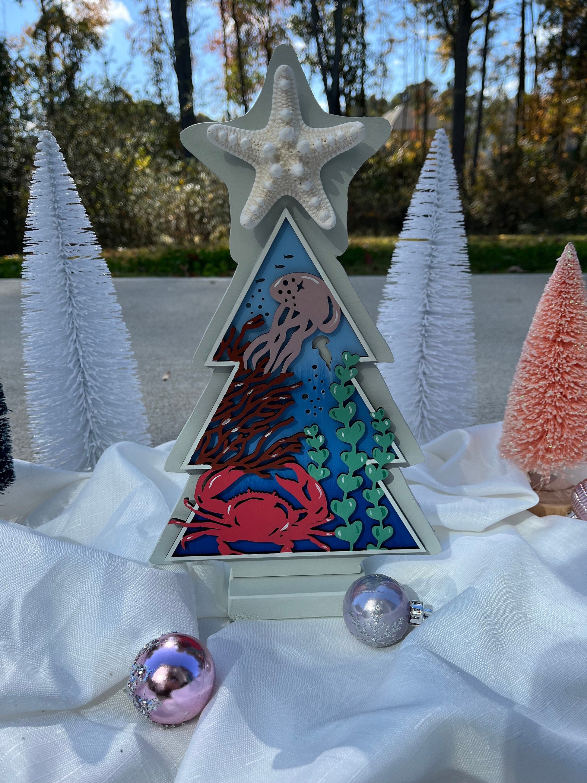 Beach Christmas Tree, Christmas Decor, Coastal Christmas, Table Decor, Sea Life, Santa Claws Crab