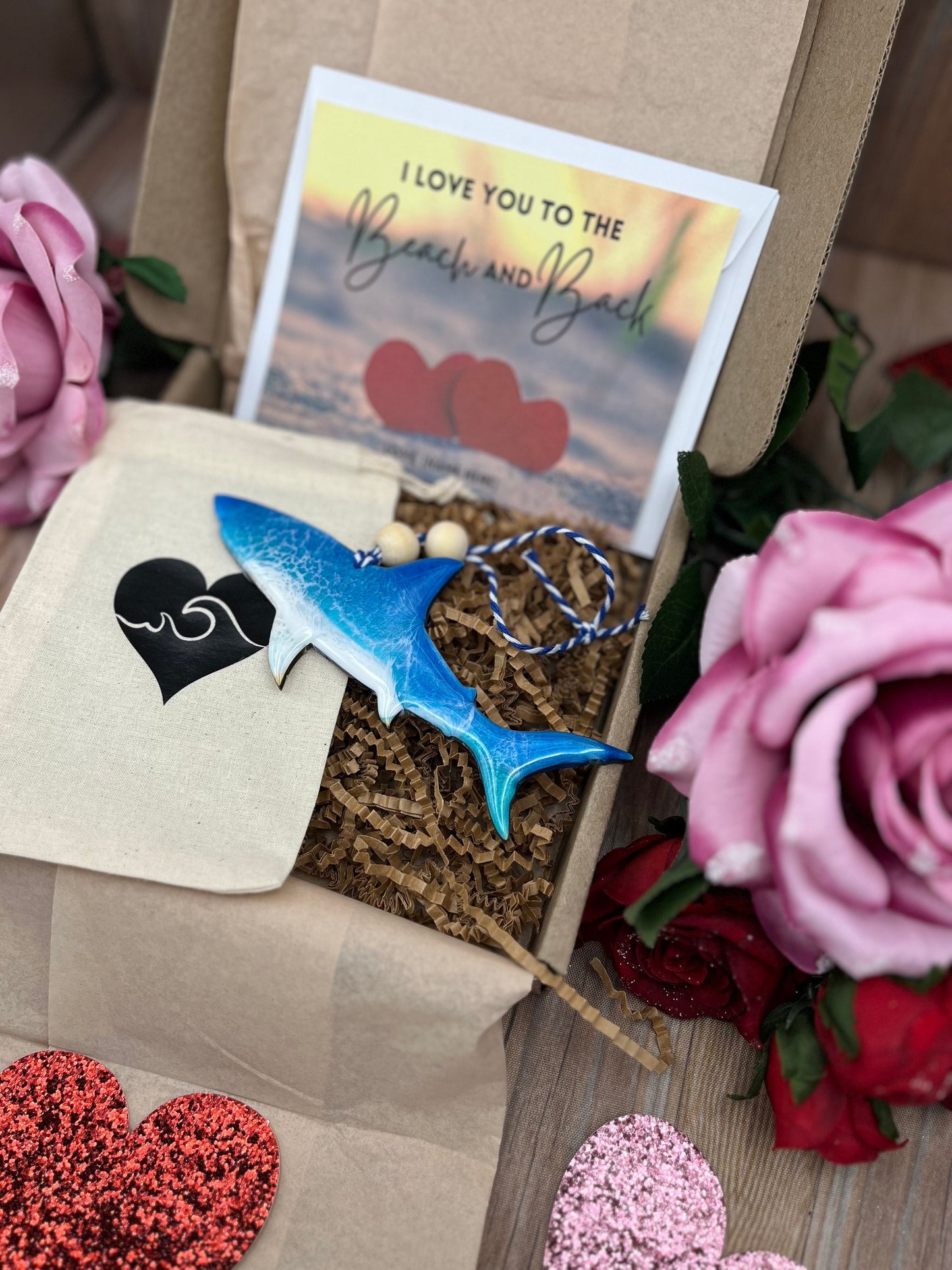 Shark Ornament, Valentines Day Gift Box with Custom Card and Ornament Keeper Bag, Shark Gift, Shark Decor