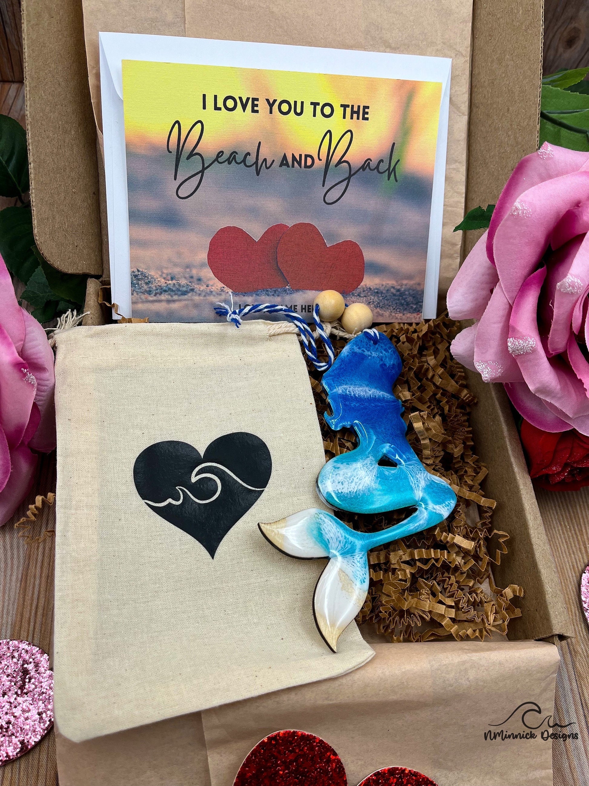 Mermaid Ornament Valentines Day Gift Box with Custom Card and Ornament Keeper Bag