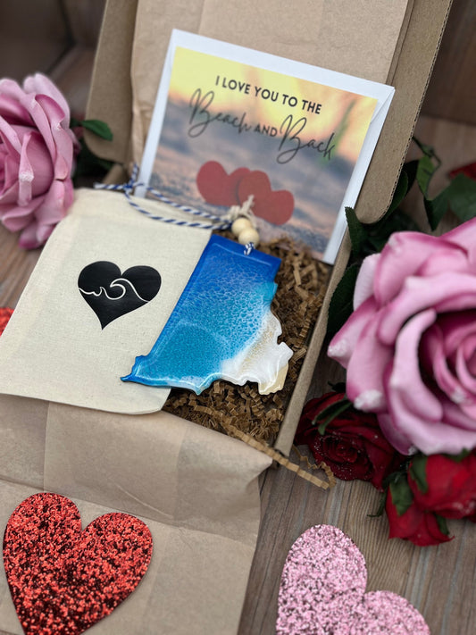 Rhode Island Ocean Ornament Gift Box with Custom Card and Ornament Bag, Love Gift, Beach Anniversary, Beach Wedding Gift