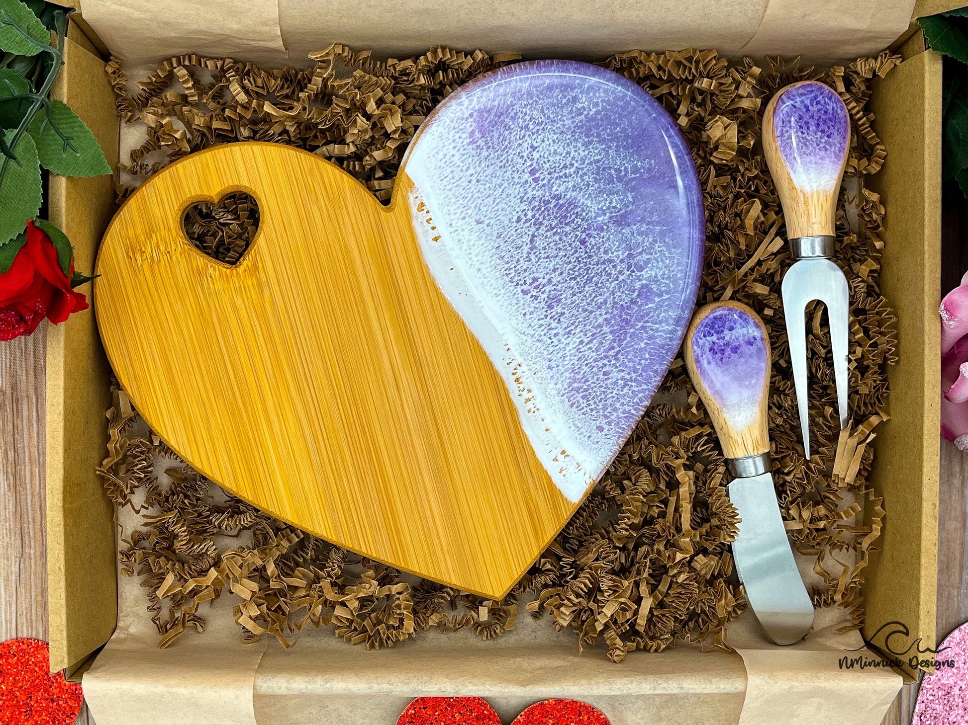 Ocean Resin Mini Heart Shaped Cheese Tray, Valentine Gift Set, Charcuterie Board, Beach Lover Gift, Valentines Gift, Coastal Gift