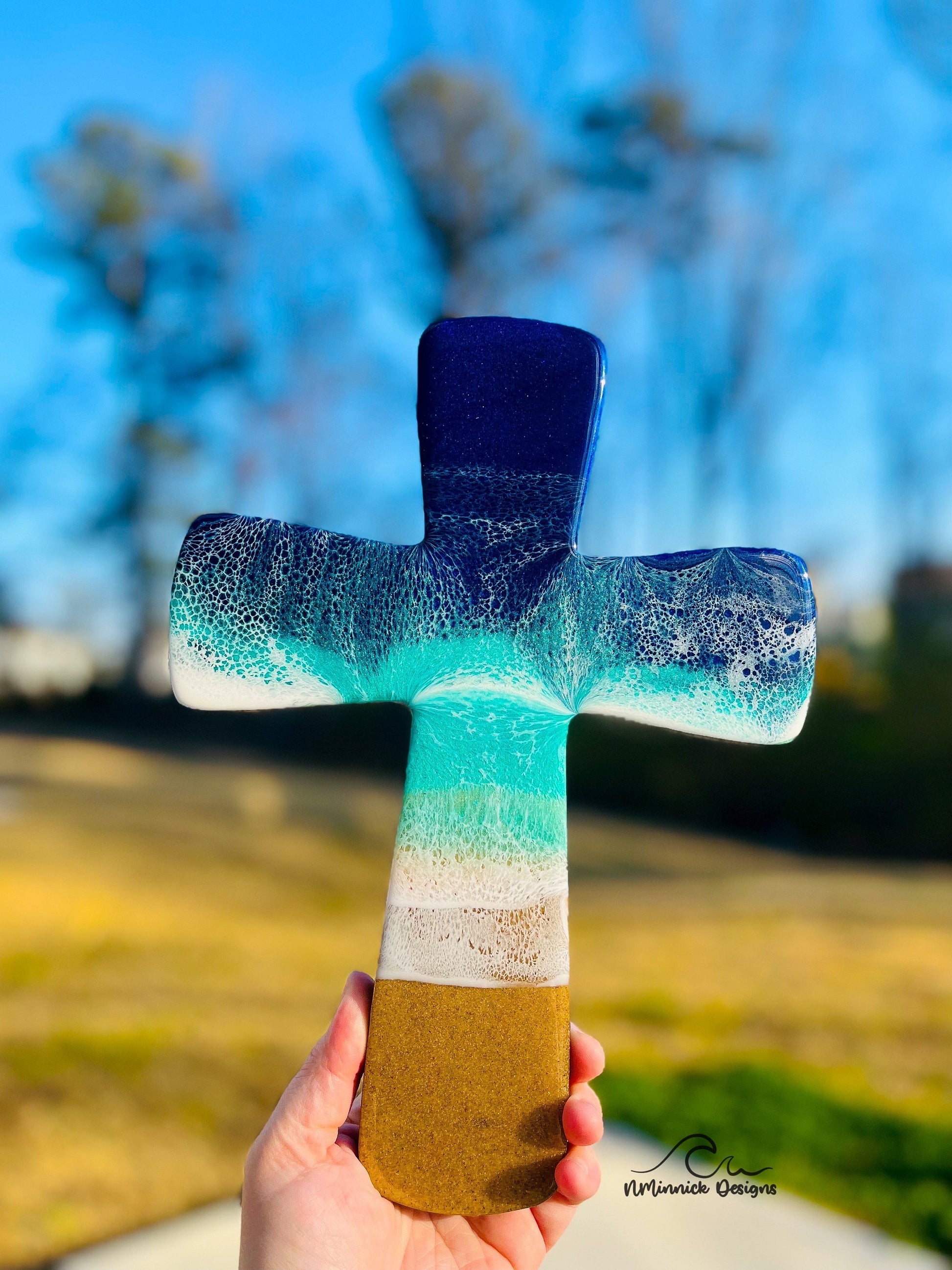 Beach Resin Wall Cross, Coastal Cross